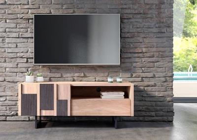 Meuble TV 1 porte 1 tiroir avec inserts céramique 
