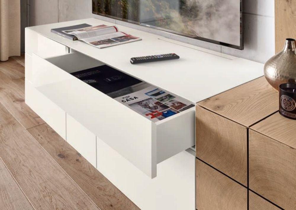 Grand meuble TV contemporain laqué blanc brillant 3