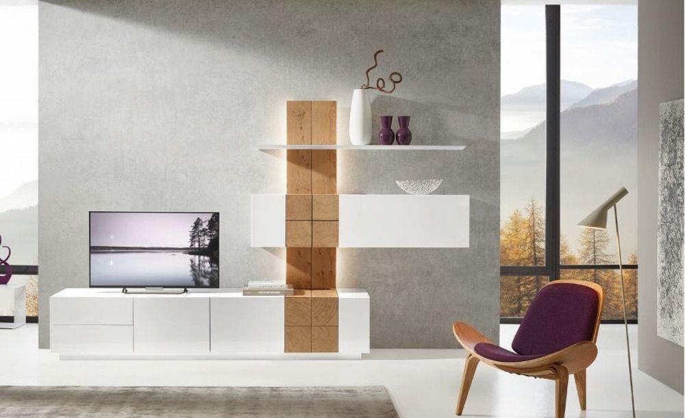 Composition TV murale laque et bois sur mesure  2