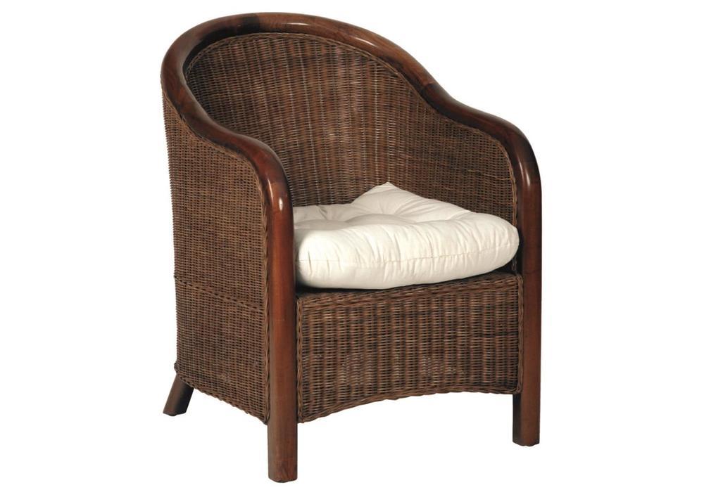 Fauteuil en rotin teinte foncé style cabriolet