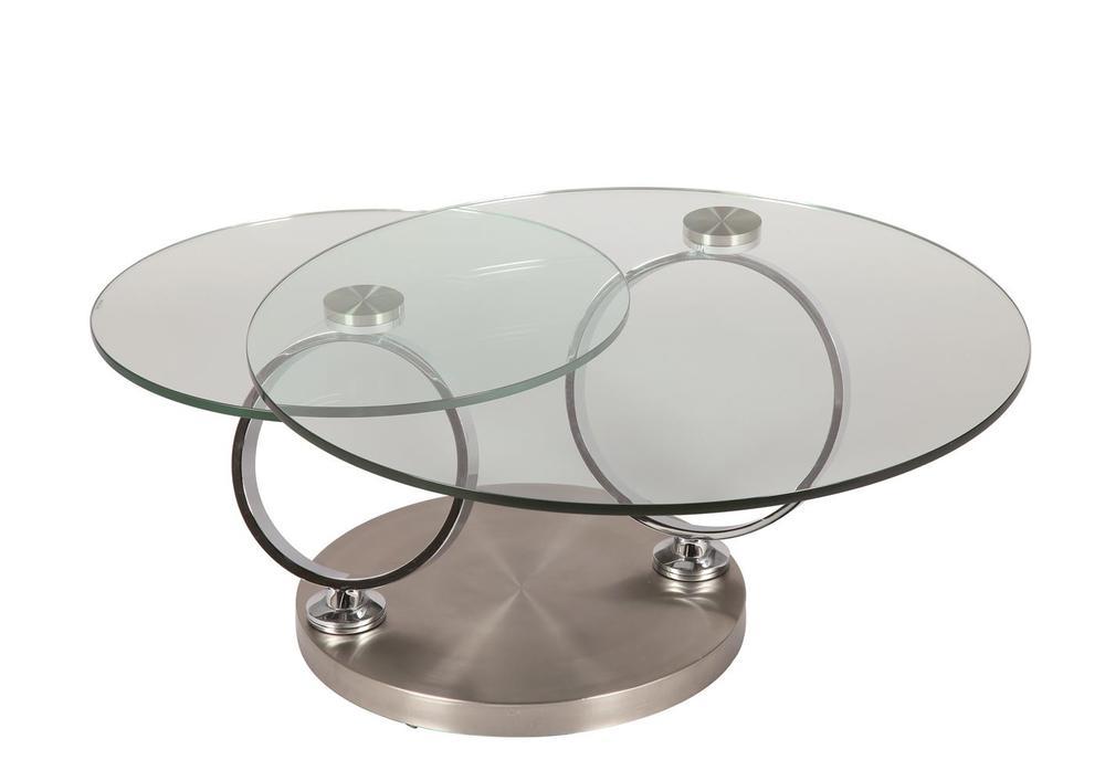 Table basse plateaux pivotants verre pieds chromés 2