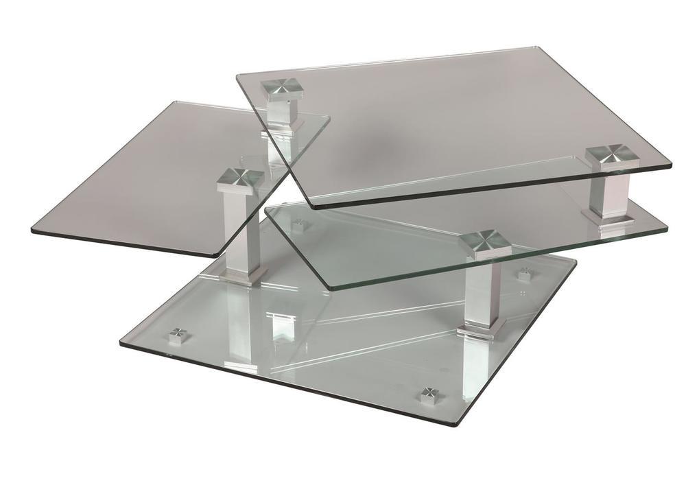 Jolie table basse carré en verre piétement acier 2