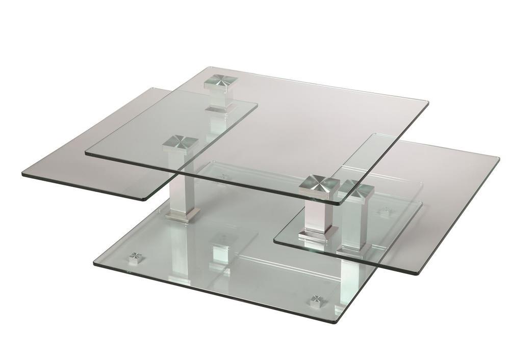Jolie table basse carré en verre piétement acier 3