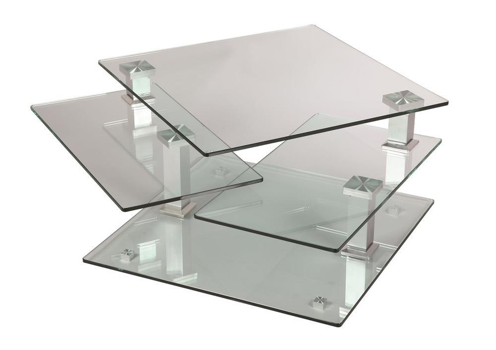 Jolie table basse carré en verre piétement acier 4