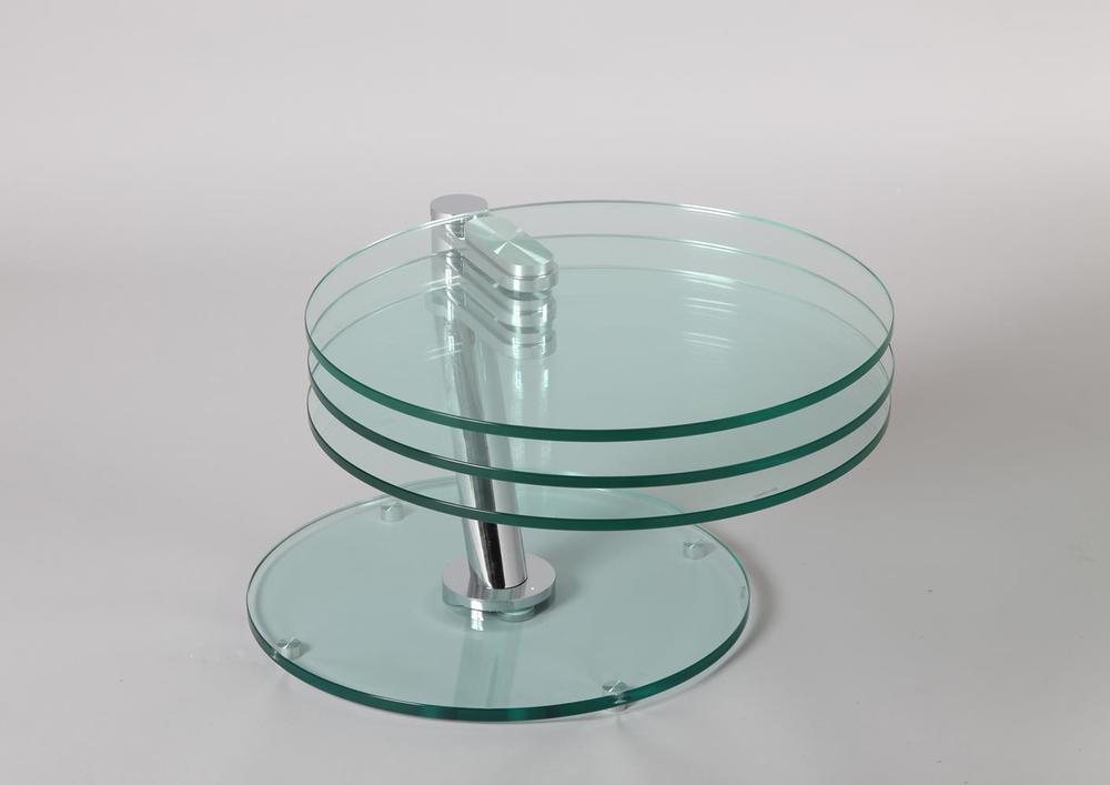 Table basse plateau et socle verre pied acier chromé 2