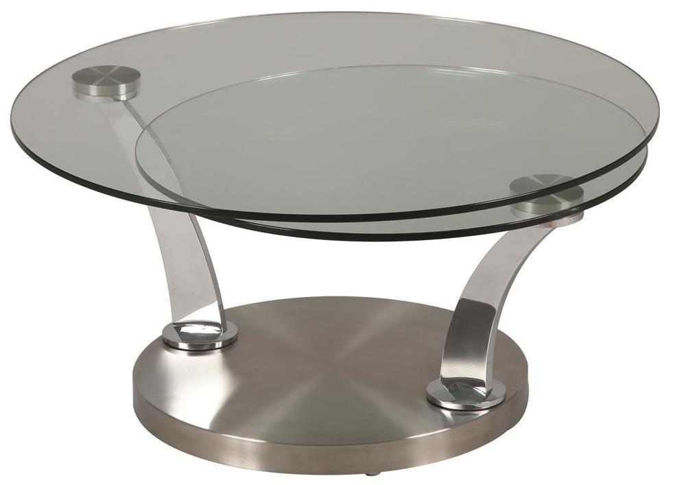 Elégante table de salon plateau verre pied acier brossé 2