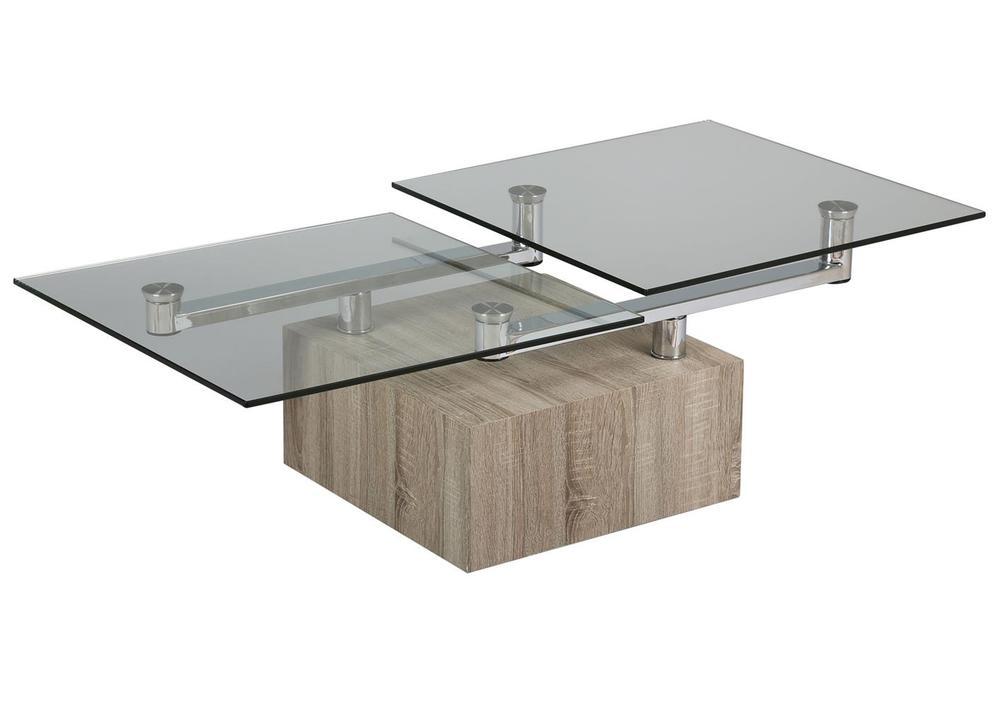 Table de salon plateau verre pied mélaminé