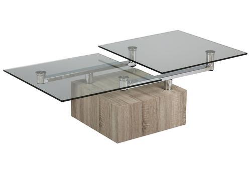 Table de salon plateau verre pied mélaminé