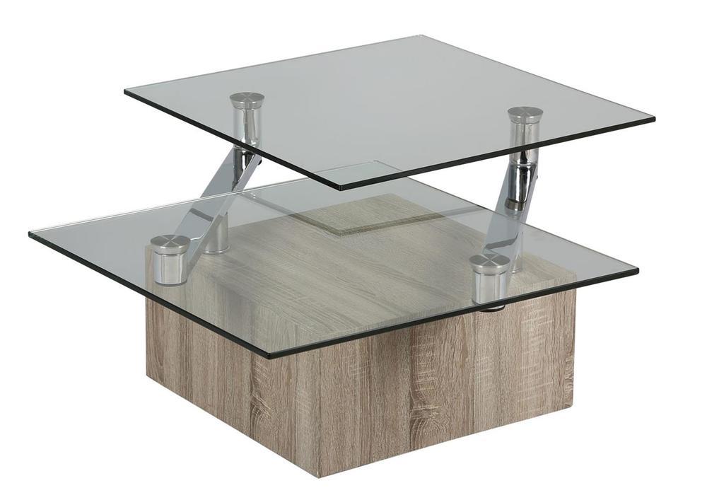 Table de salon plateau verre pied mélaminé 2