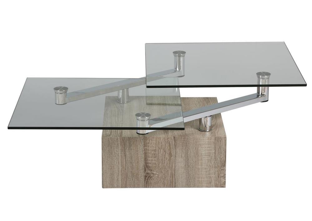 Table de salon plateau verre pied mélaminé 3