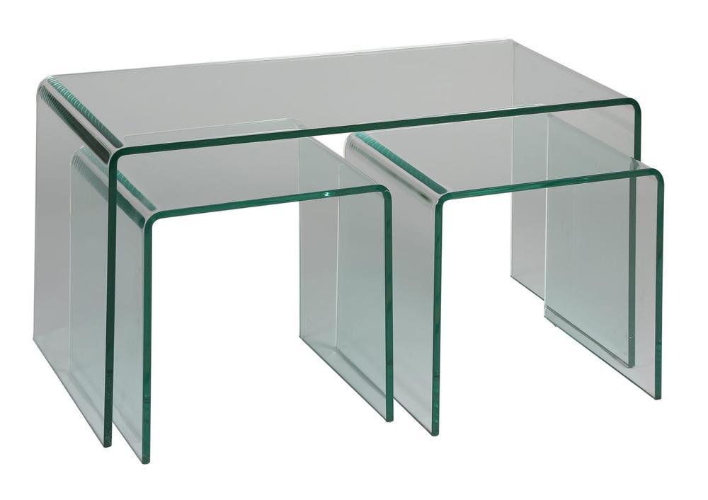 3 tables basses en verre originales