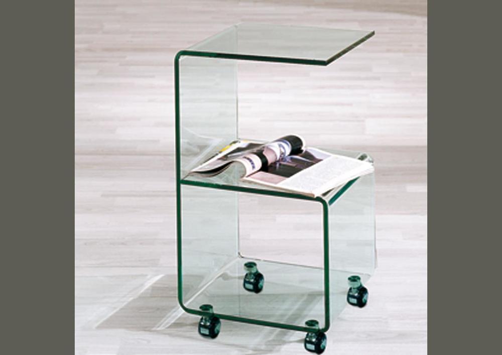 Guéridon en verre sur roulettes 2
