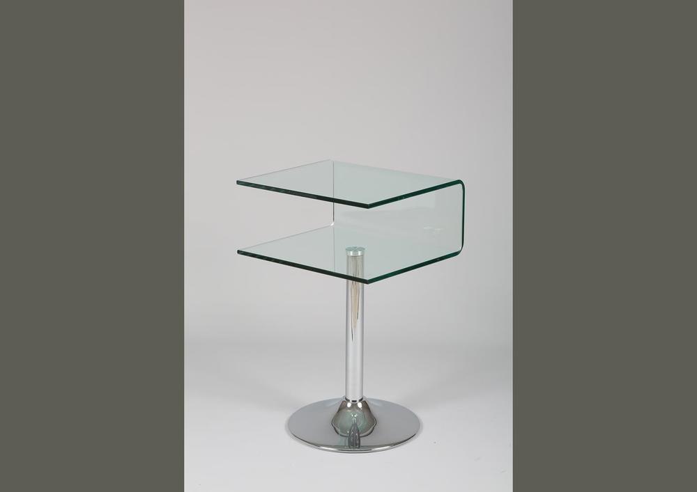 Guéridon contemporain en verre pieds chromé 2