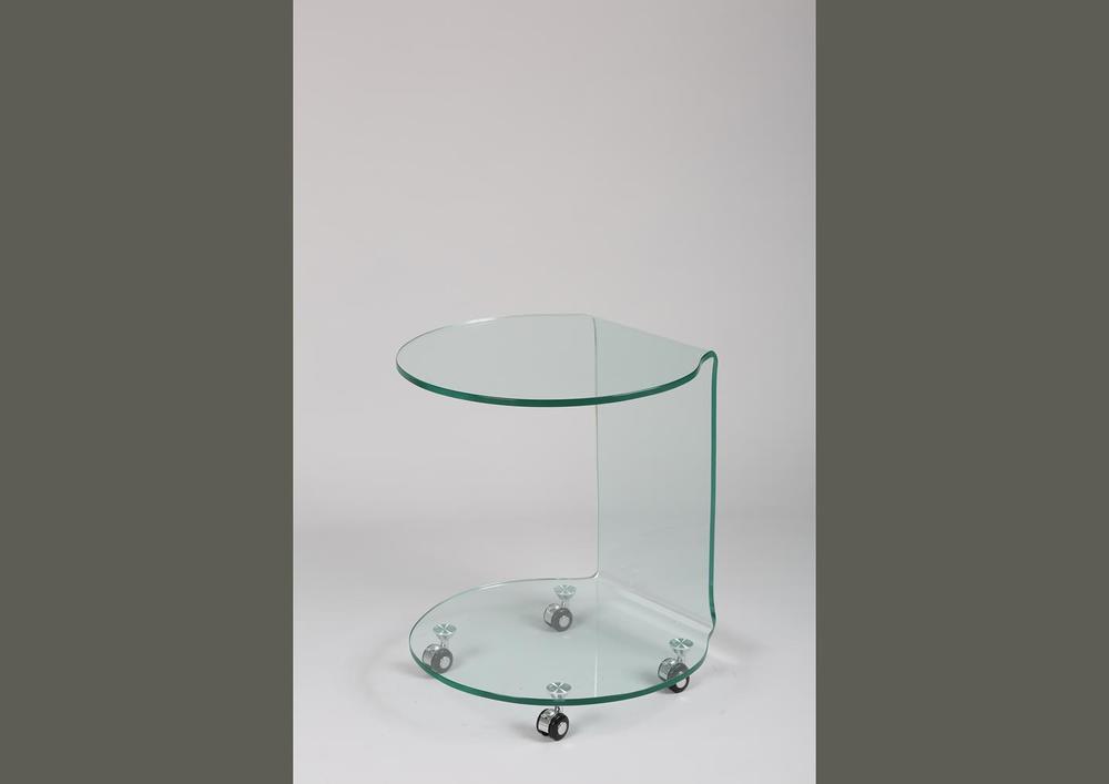 Guéridon arrondi en verre sur roulettes 2