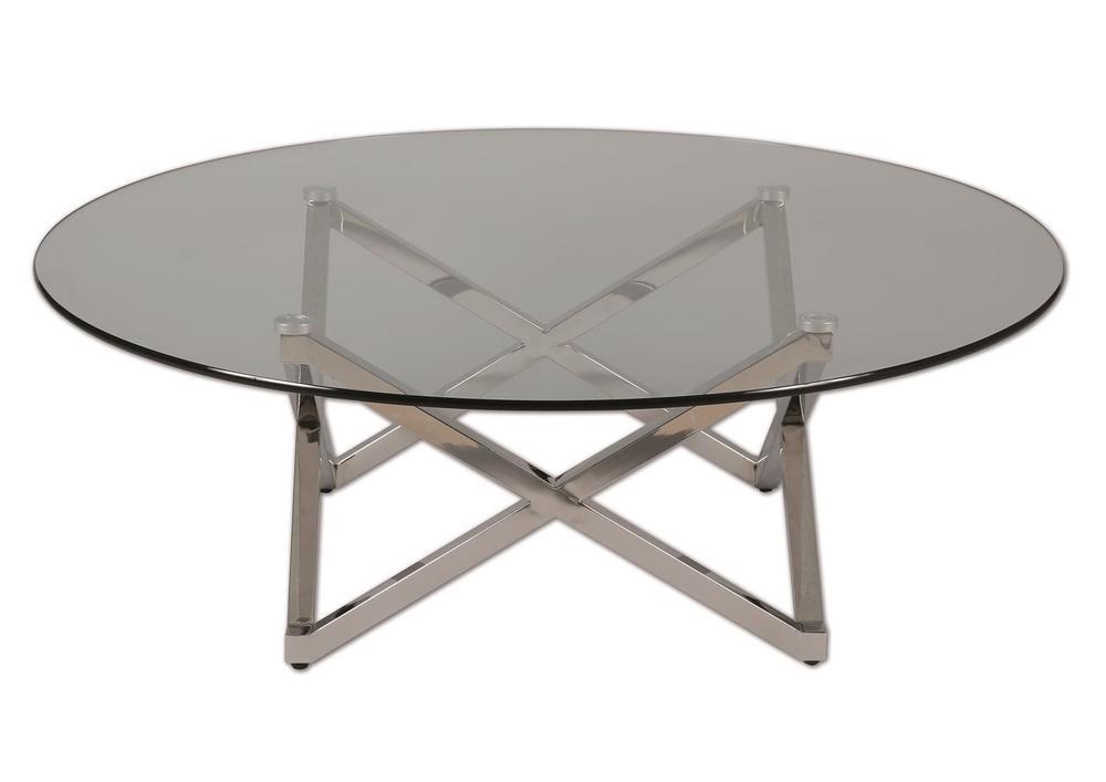 Table basse plateau verre pied inox étoile 2