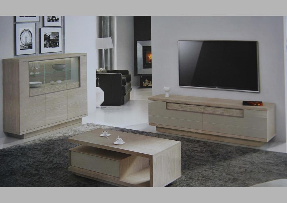 Meuble haut 3 portes alliant bois et laque 2