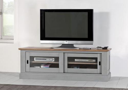 Grand meuble TV 2 portes coulissantes vitrées