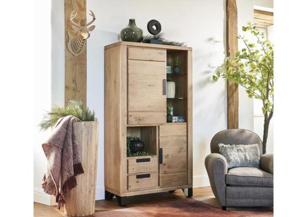 Bibliothèque  avec 2 portes, 2 tiroirs et 2 niches en chêne massif