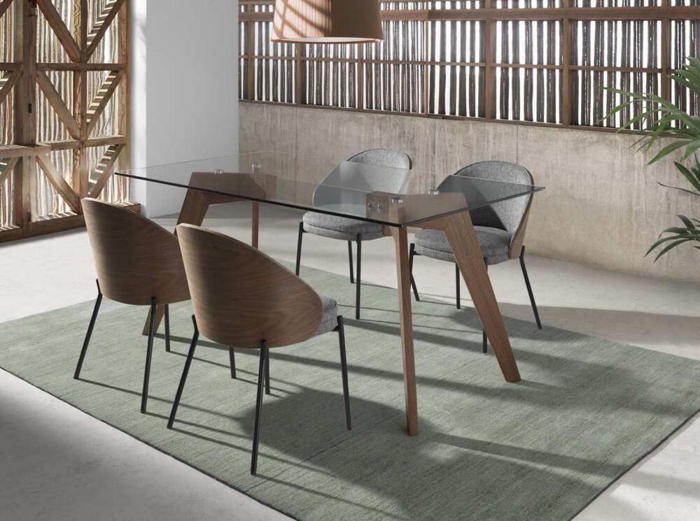 Table à manger plateau verre et pied bois