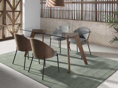 Table à manger plateau verre et pied bois