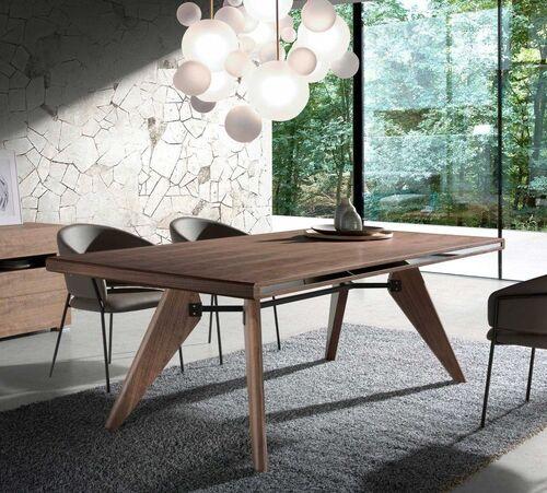 Table de repas en noyer avec détail en verre effet miroir 