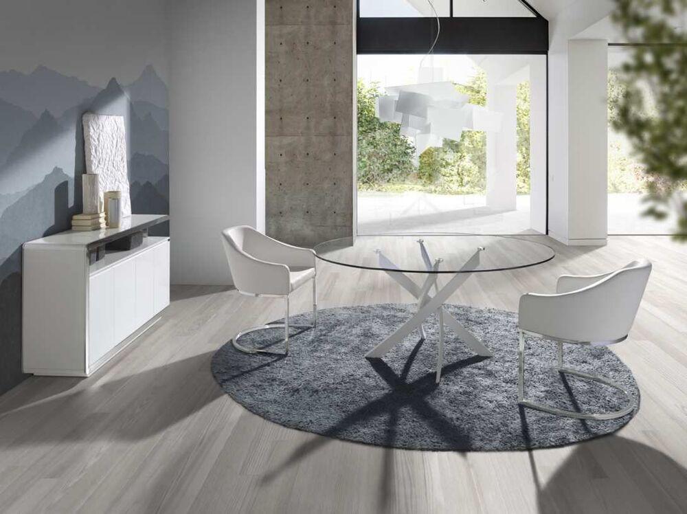 Table ronde plateau verre pieds entrecroisés 3 finitions au choix 3