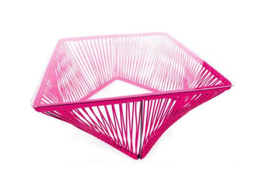 Table carrée avec dessus de verre et tressage 2