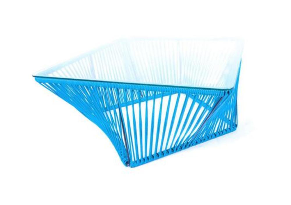 Table carrée avec dessus de verre et tressage 3