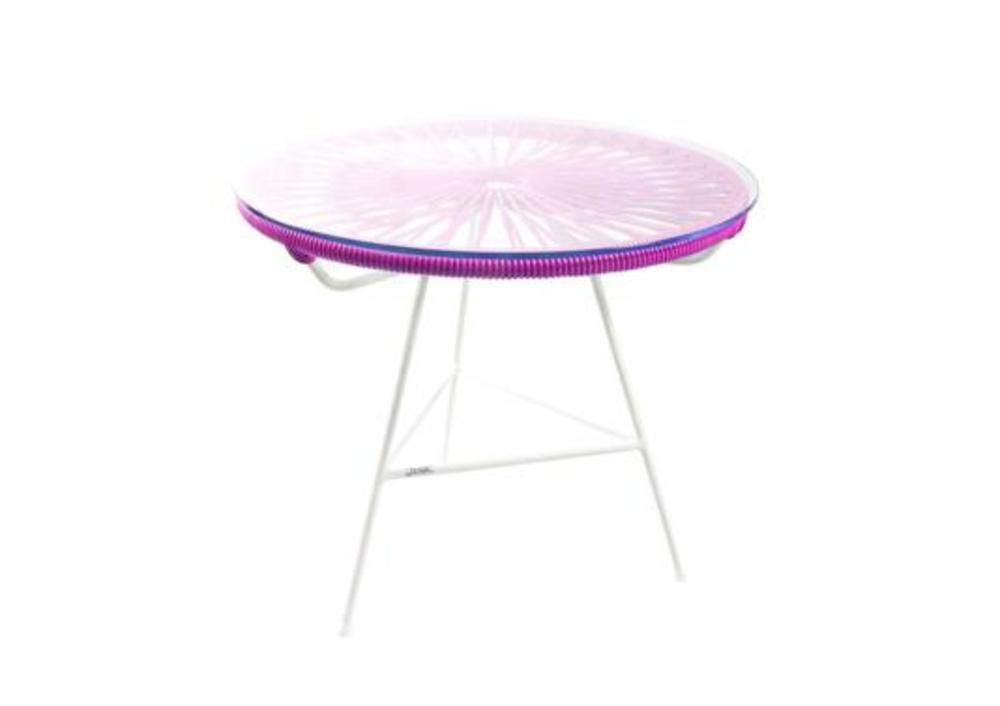 Grande table basse ronde avec dessus de verre et tressage 2