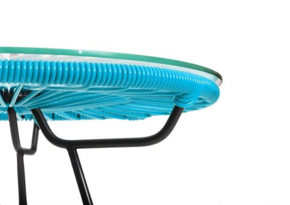 Grande table basse ronde avec dessus de verre et tressage 3