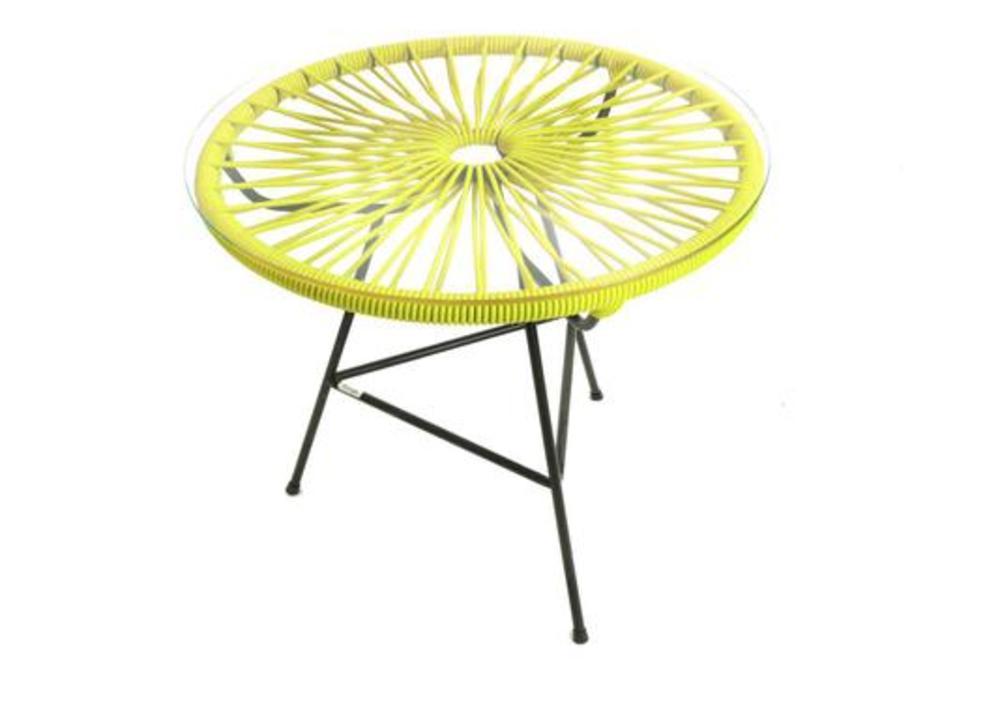 Grande table basse ronde avec dessus de verre et tressage 4