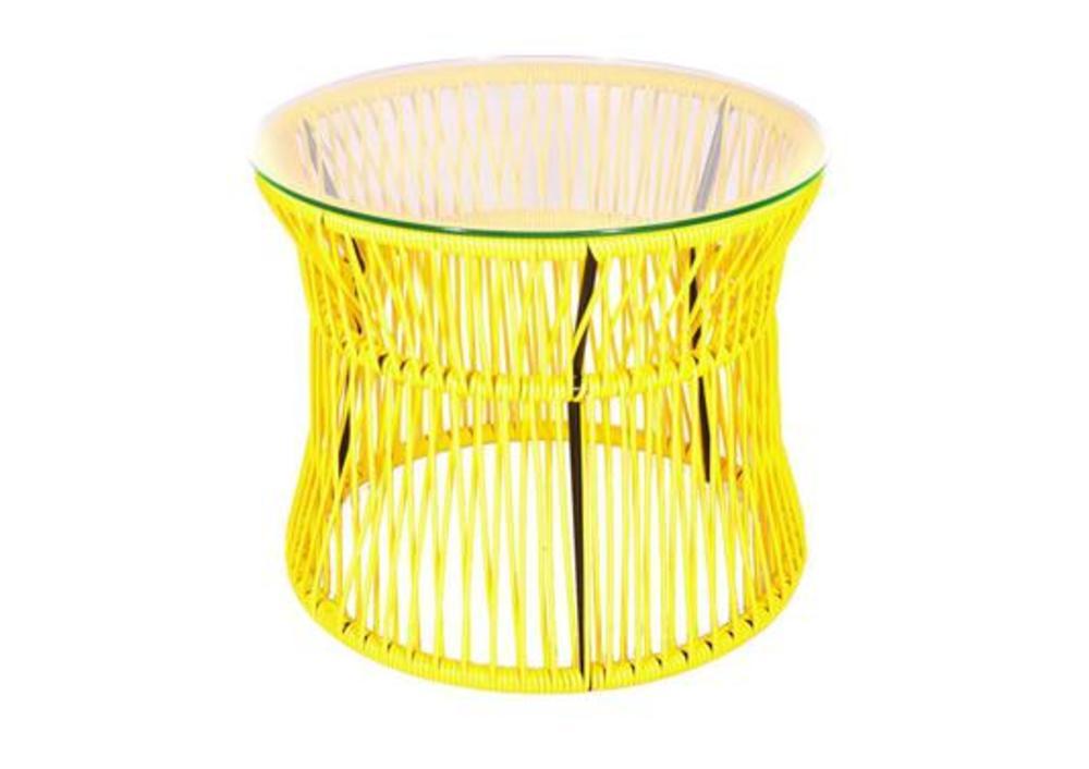 Jolie desserte ronde aux côtés tressés avec dessus de verre 2