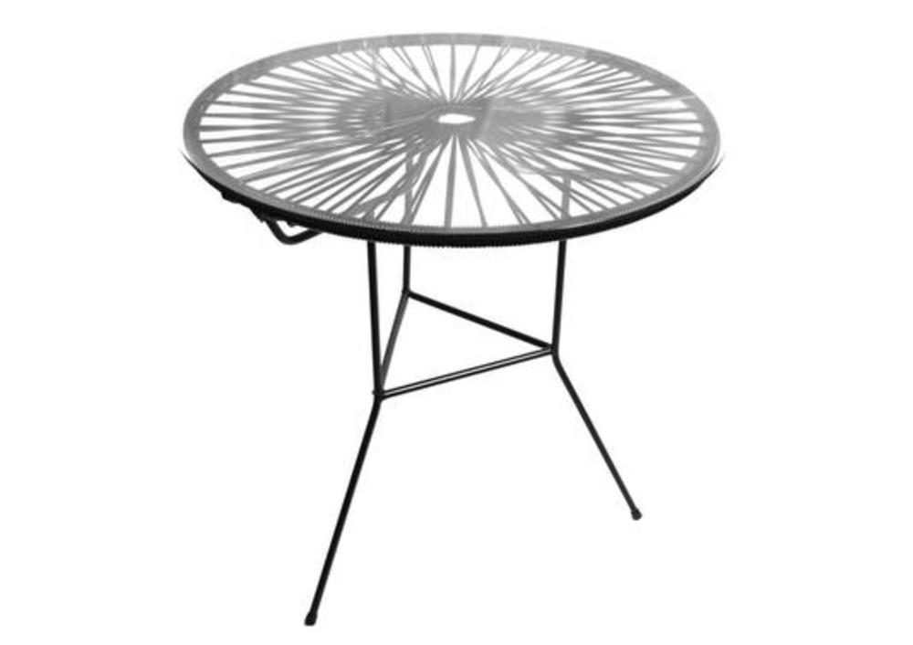 Petite table ronde en métal, verre et tressage 2