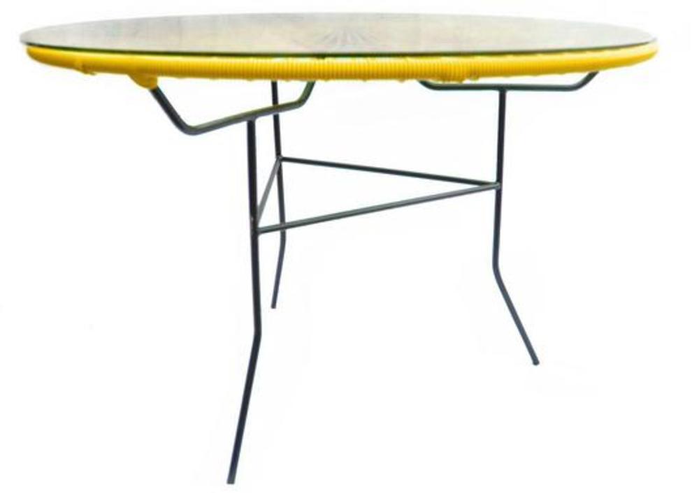 Grande table ronde en métal, verre et tressage 3