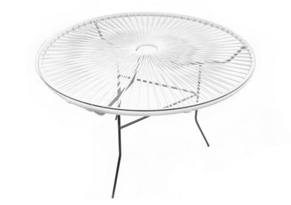 Grande table ronde en métal, verre et tressage 4
