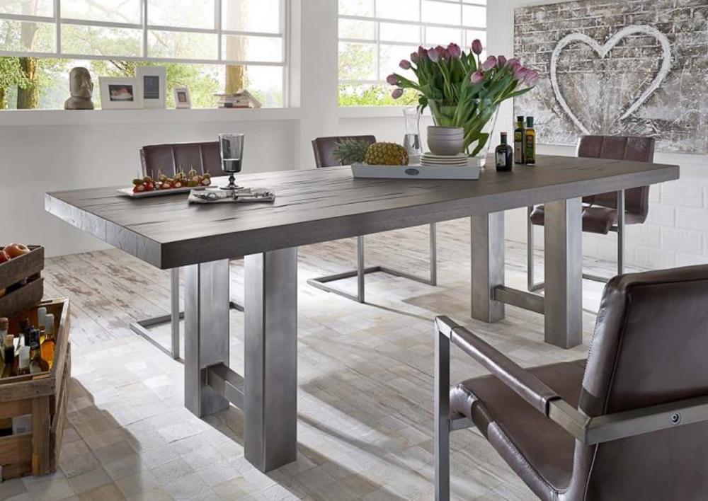 Table atypique pieds métal brosse plateau grisé 1