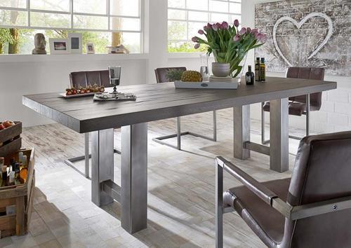 Table atypique pieds métal brosse plateau grisé