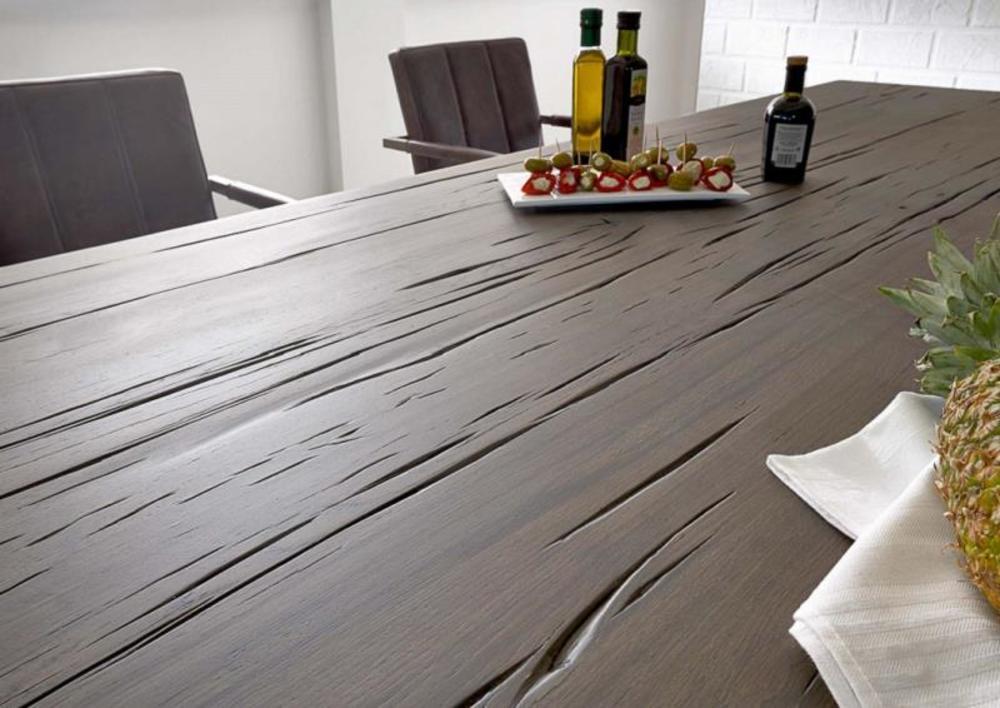 Table atypique pieds métal brosse plateau grisé 2