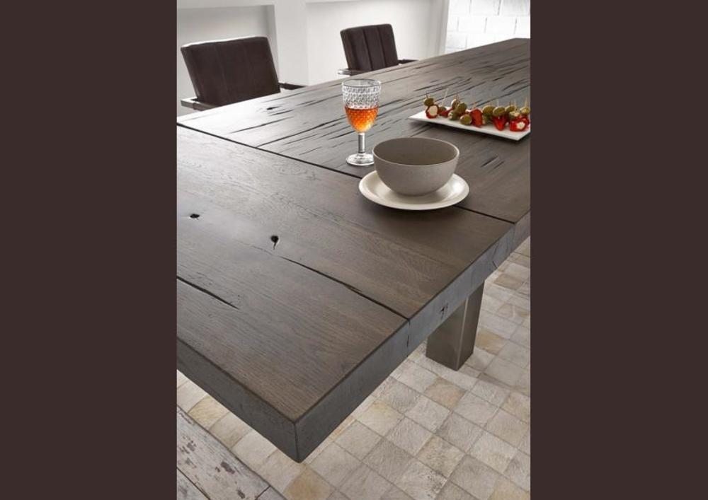 Table atypique pieds métal brosse plateau grisé 3