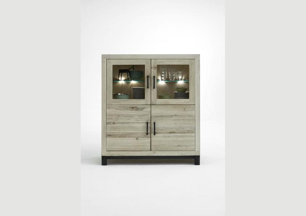 Vitrine 4 portes en chêne blanc pieds métal 2