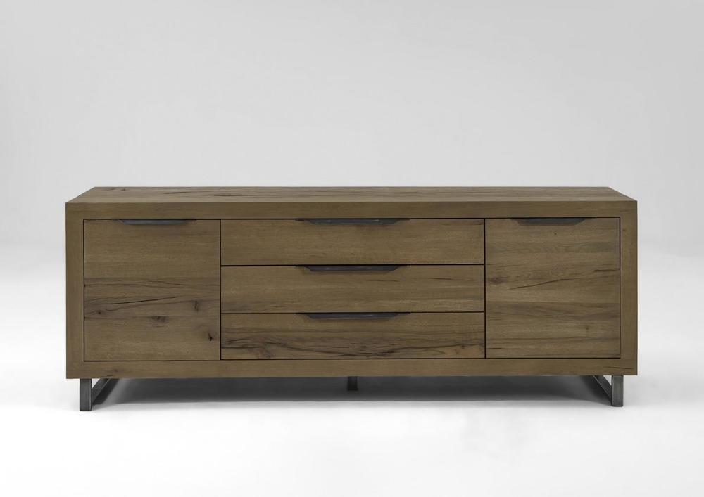 Enfilade 2 portes 3 tiroirs en chêne poignées métal