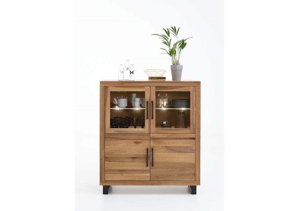 Vitrine 4 portes chêne massif pieds métal 1