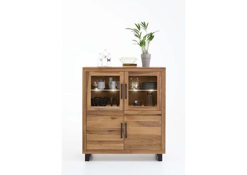 Vitrine 4 portes chêne massif pieds métal