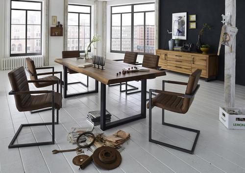 Élégante table style atelier pied métal en U