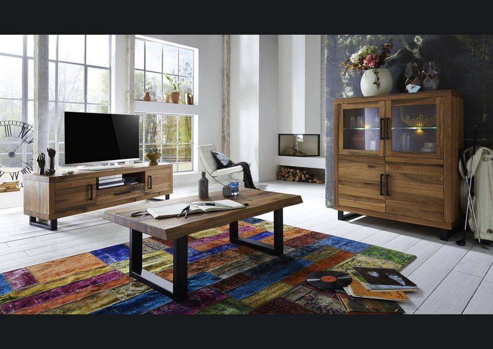 Table passe plateau chêne pieds métal en U 1