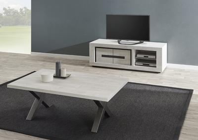 Meuble TV contemporain très pratique avec 2 portes et 2 niches de rangement 