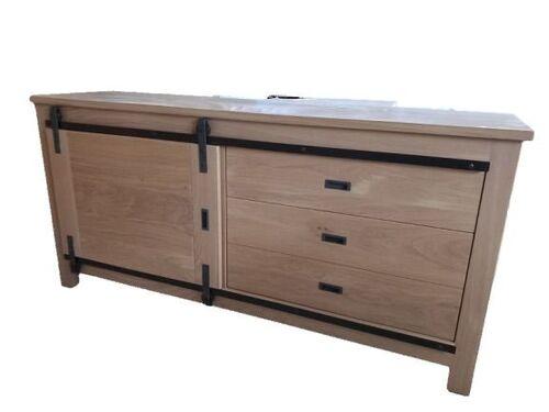 Buffet esprit indus avec porte coulissante et tiroirs