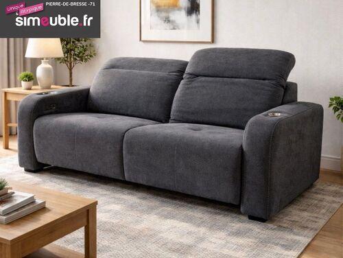 Grand canapé 2 places fixes avec têtières réglables 