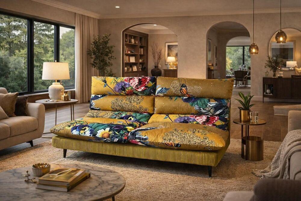 Canapé 2 places bi-matière tissu original