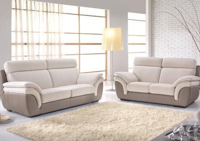 Canapé 2 places contemporain bicolore beige et marron